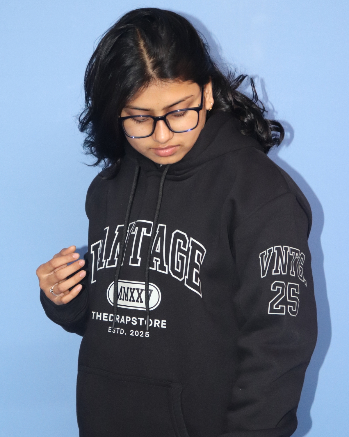 Home vantage loose fit printed hoodie black