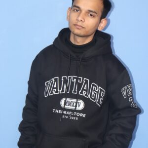 vantage loose fit printed hoodie black