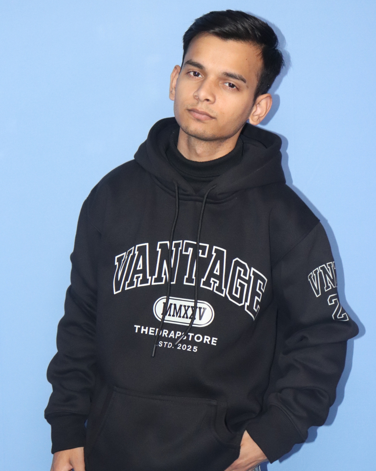 Home vantage loose fit printed hoodie black