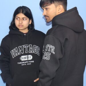 vantage loose fit printed hoodie black